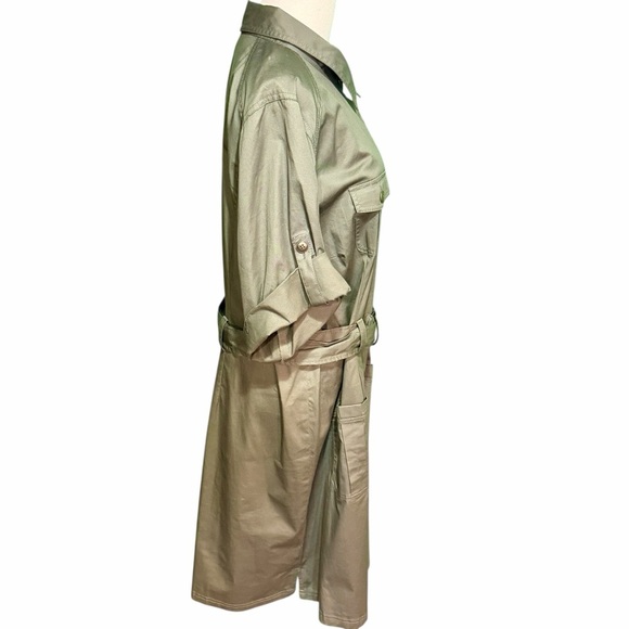 NWT Lane Bryant Olive Green Khaki Twill Belted Safari Shirt Dress Plus Size 24 - Picture 11 of 13
